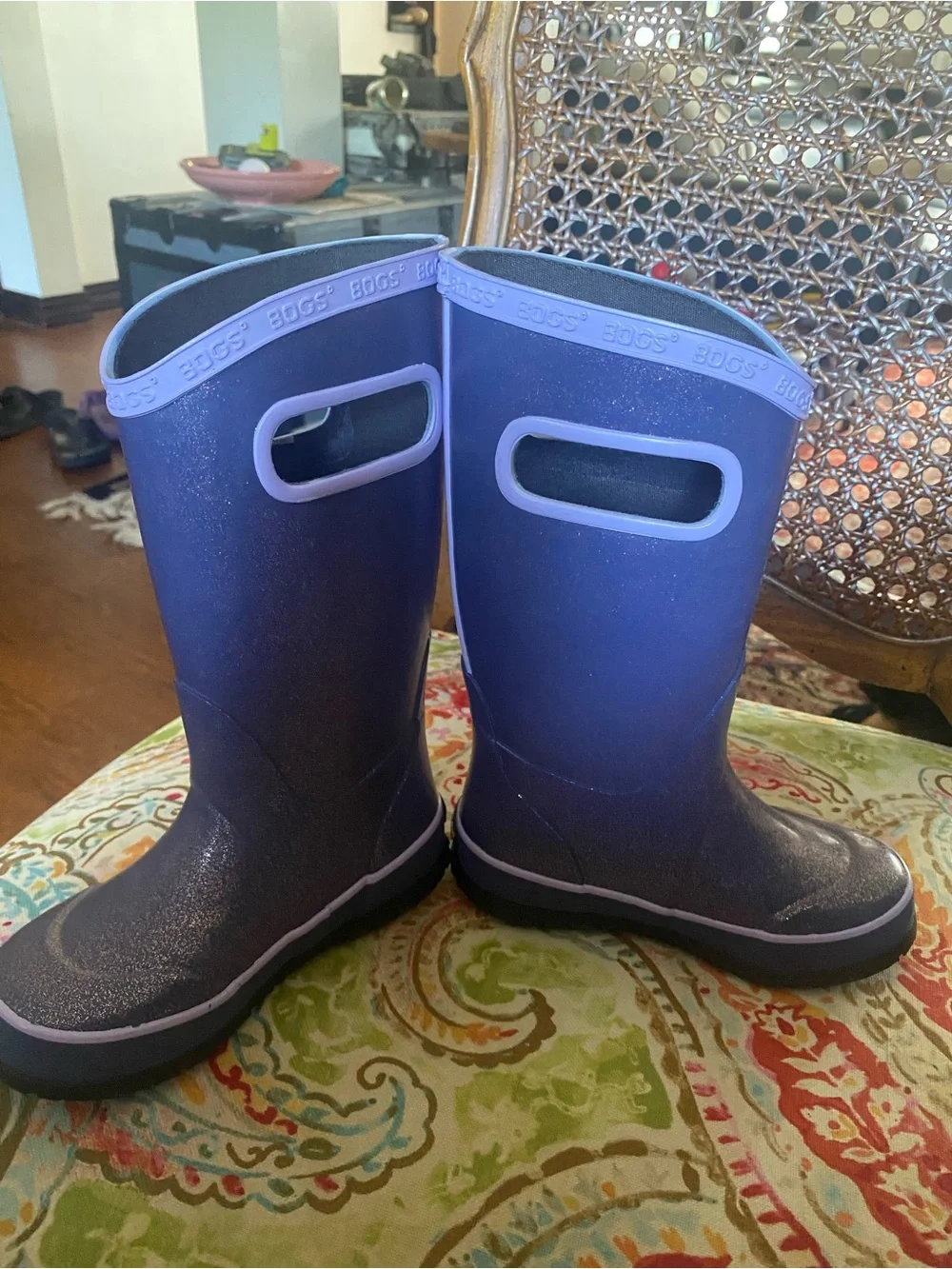 Bogs 10 Purple Glitter Kids Rain Boots NWOB